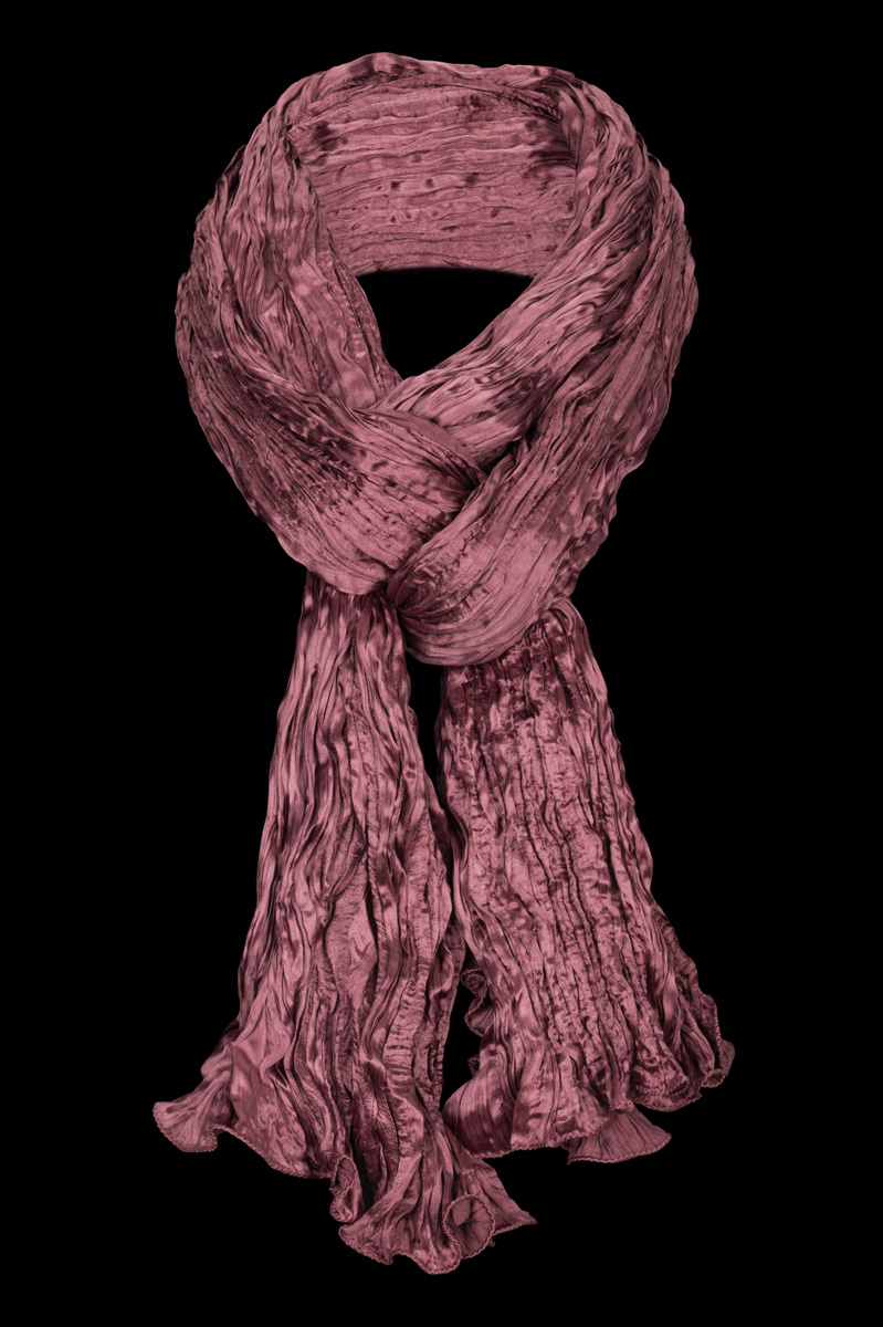 Fortuny crinkled crepe satin bordeaux silk scarf