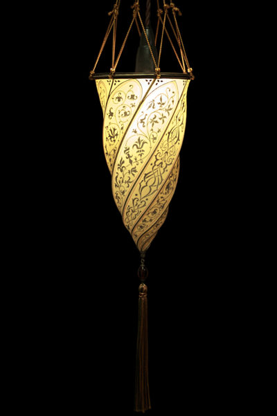 Cesendello Fortuny lampe en soie ocre jaune suspension ou applique