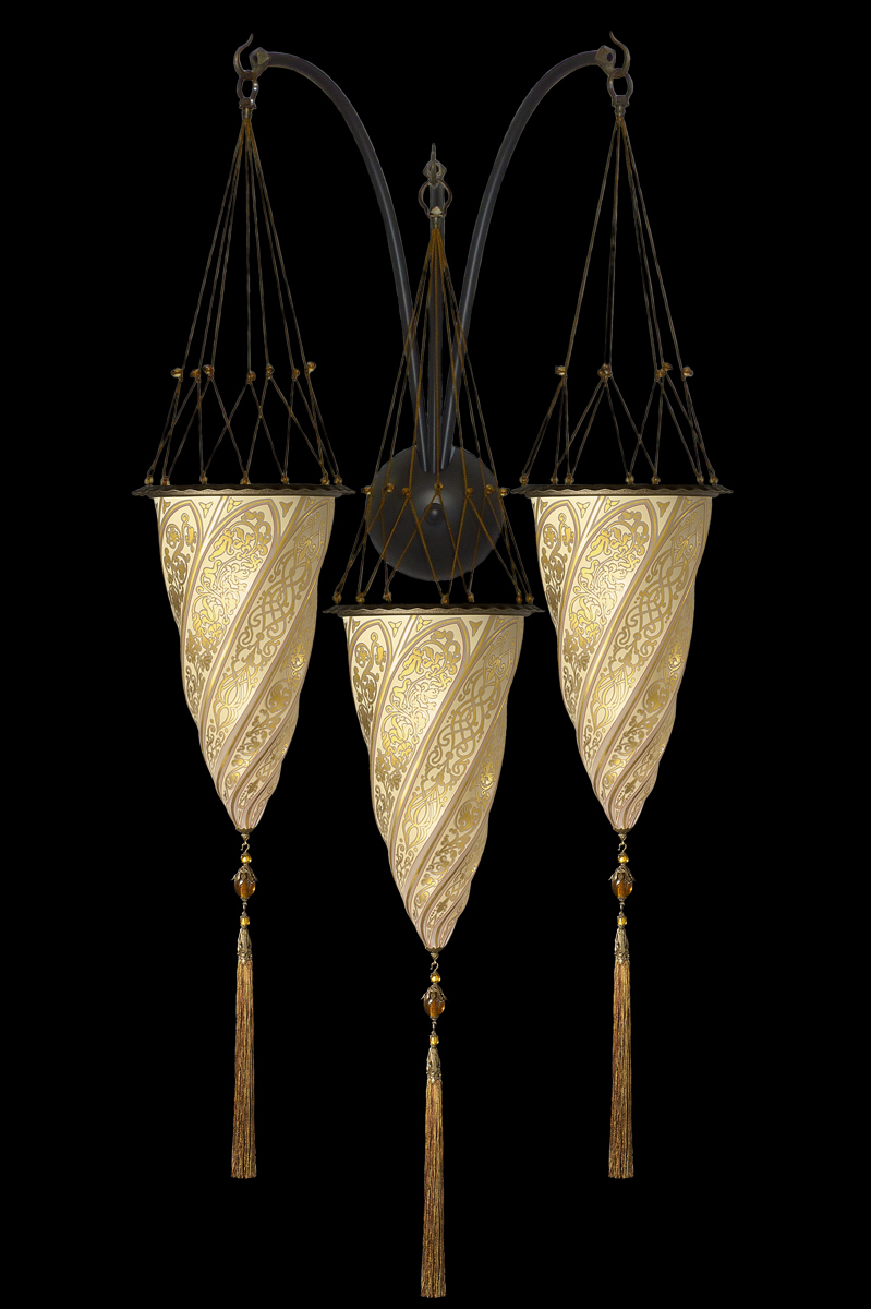 Applique Fortuny Cesendello triple arche en verre décoration or