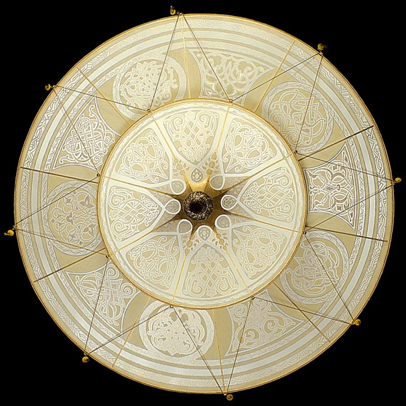 Lampe en soie Scheherazade à 2 niveaux décoration géométrique, vue de dessous