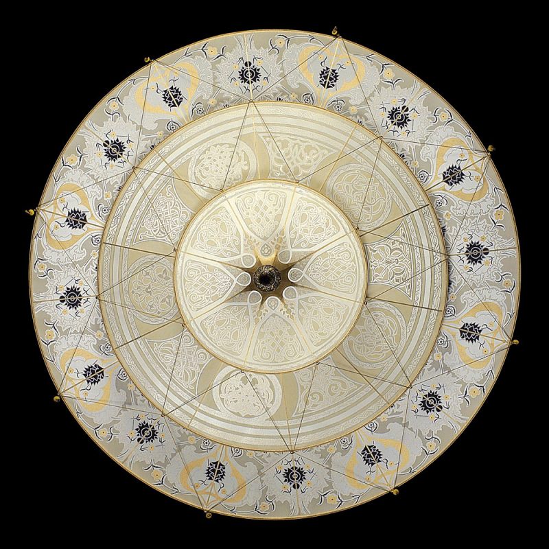 Lampe en soie à 3 niveaux Scheherazade Fortuny décoration Géométrique, vue de dessous