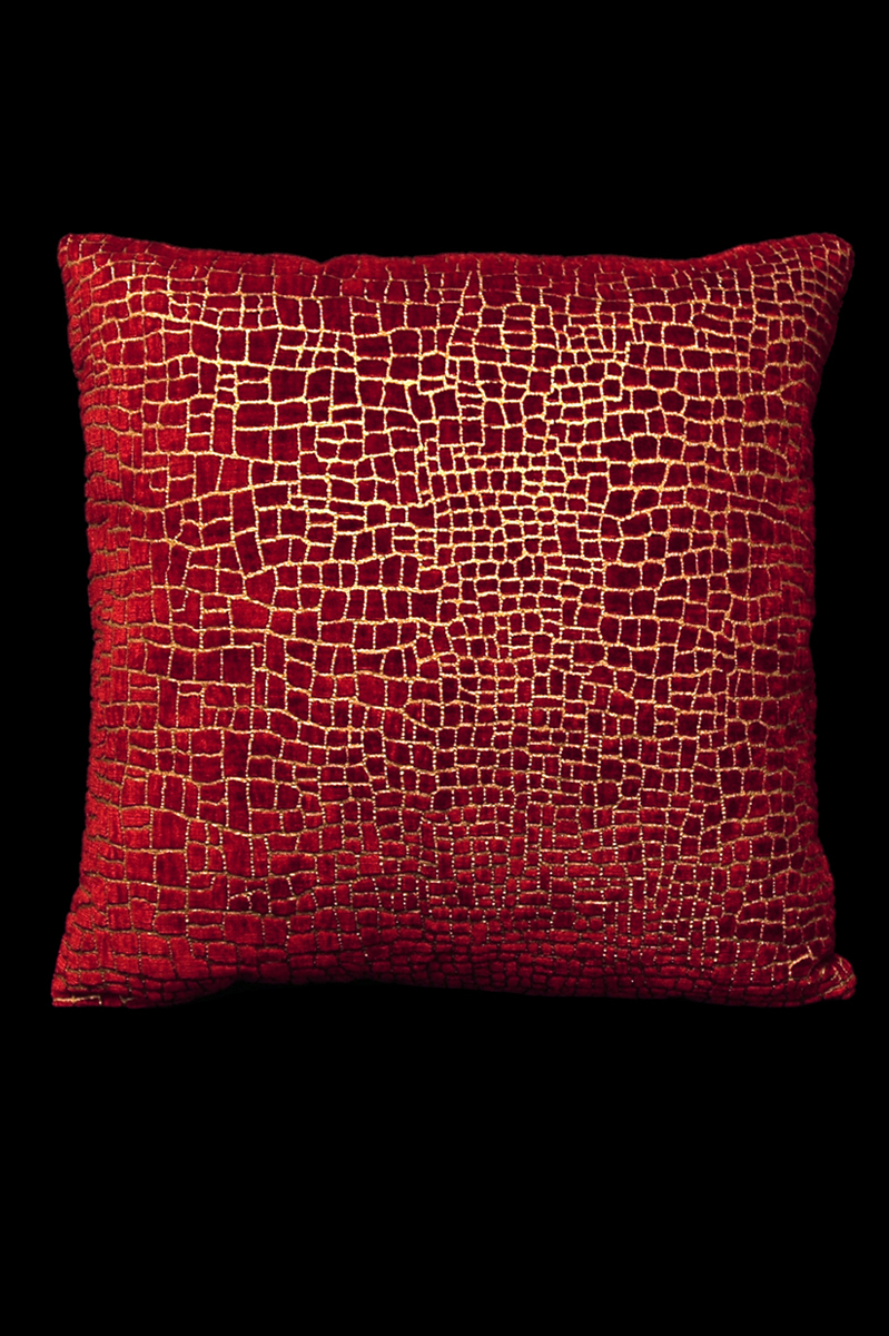 Coussin carré en velours rouge foncé imprimé Mosaico Venetia Studium, face