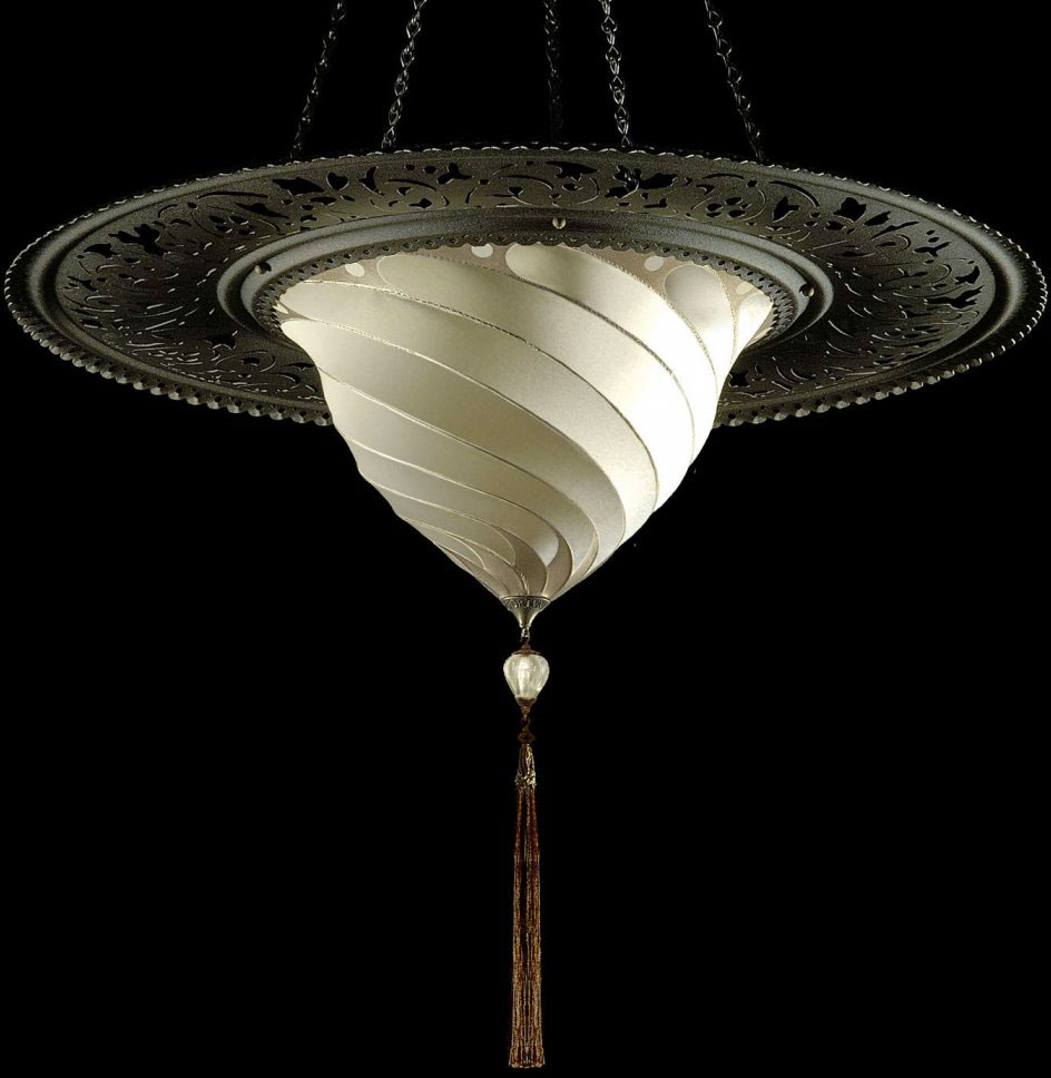 Lampe en soie unie Samarkanda Fortuny avec anneau décoratif en métal