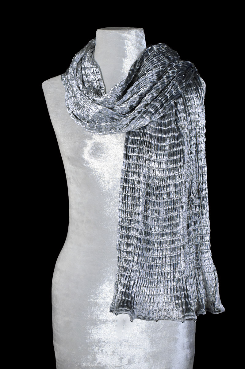Fortuny silver grey pleated velvet scarf