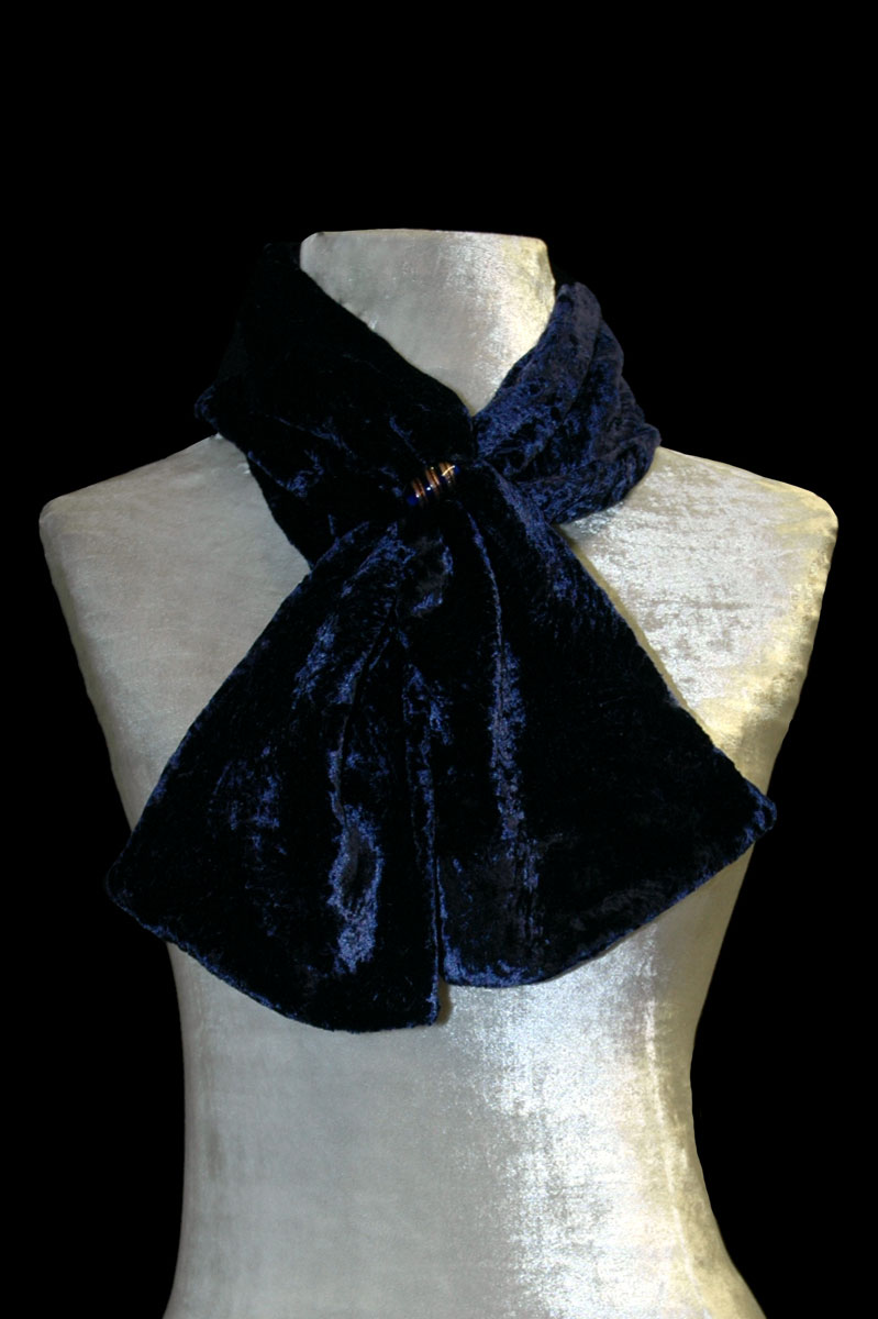 Fortuny Bright navy furrowed velvet scarf with Murano glass bead