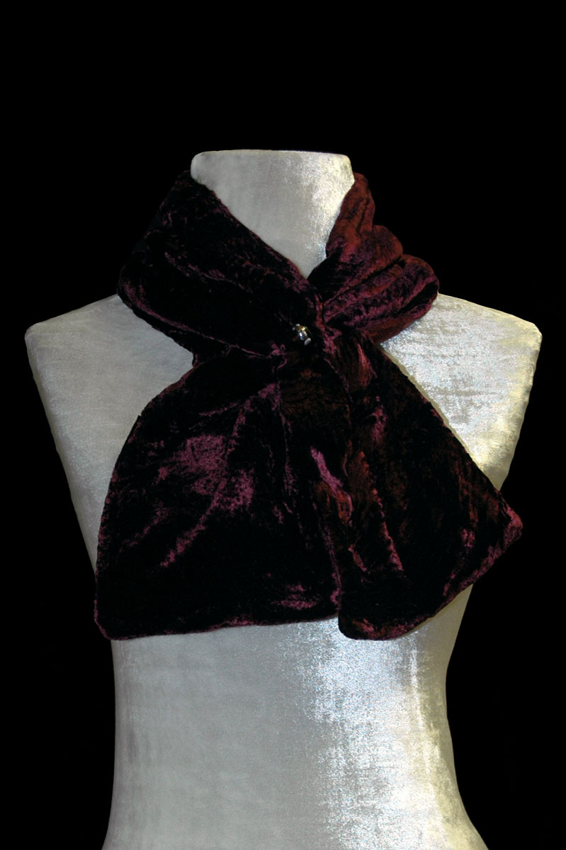 Fortuny dark plum furrowed velvet scarf with Murano glass bead