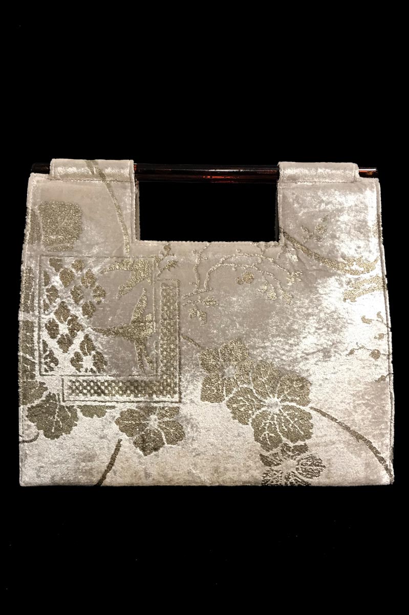 Sac à main Fortuny Aiko en velours gris colombe imprimé