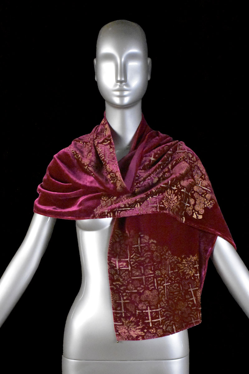 Écharpes en velours imprimé et perles de verre de Murano