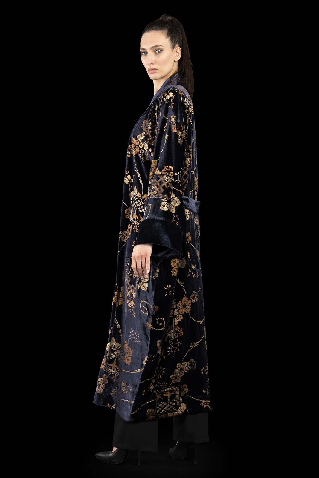 Fortuny printed velvet long evening coat