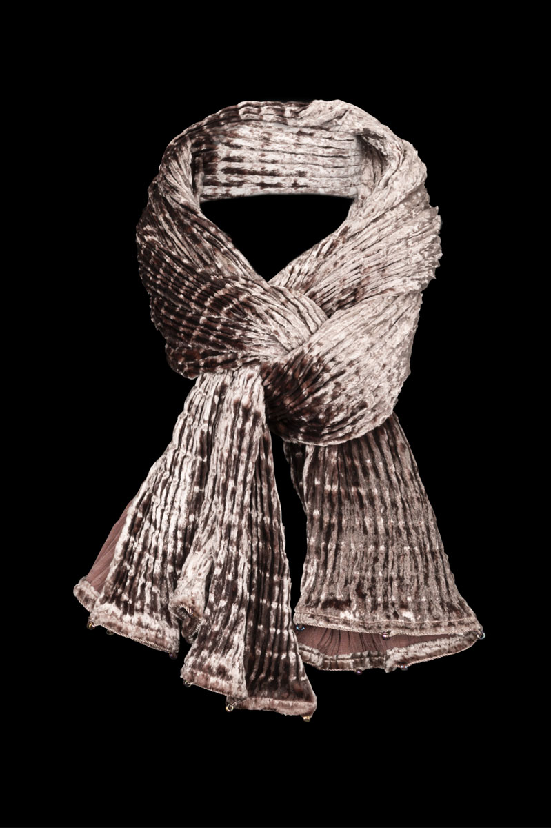 Fortuny Pleated Velvet Scarf Mauve