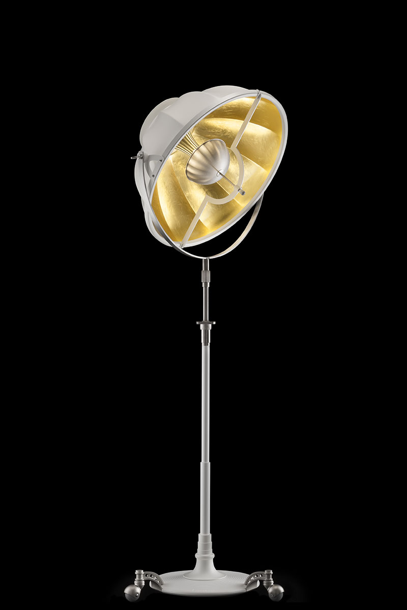 Lampadaire trépied Atelier 63 blanc et feuille d'or