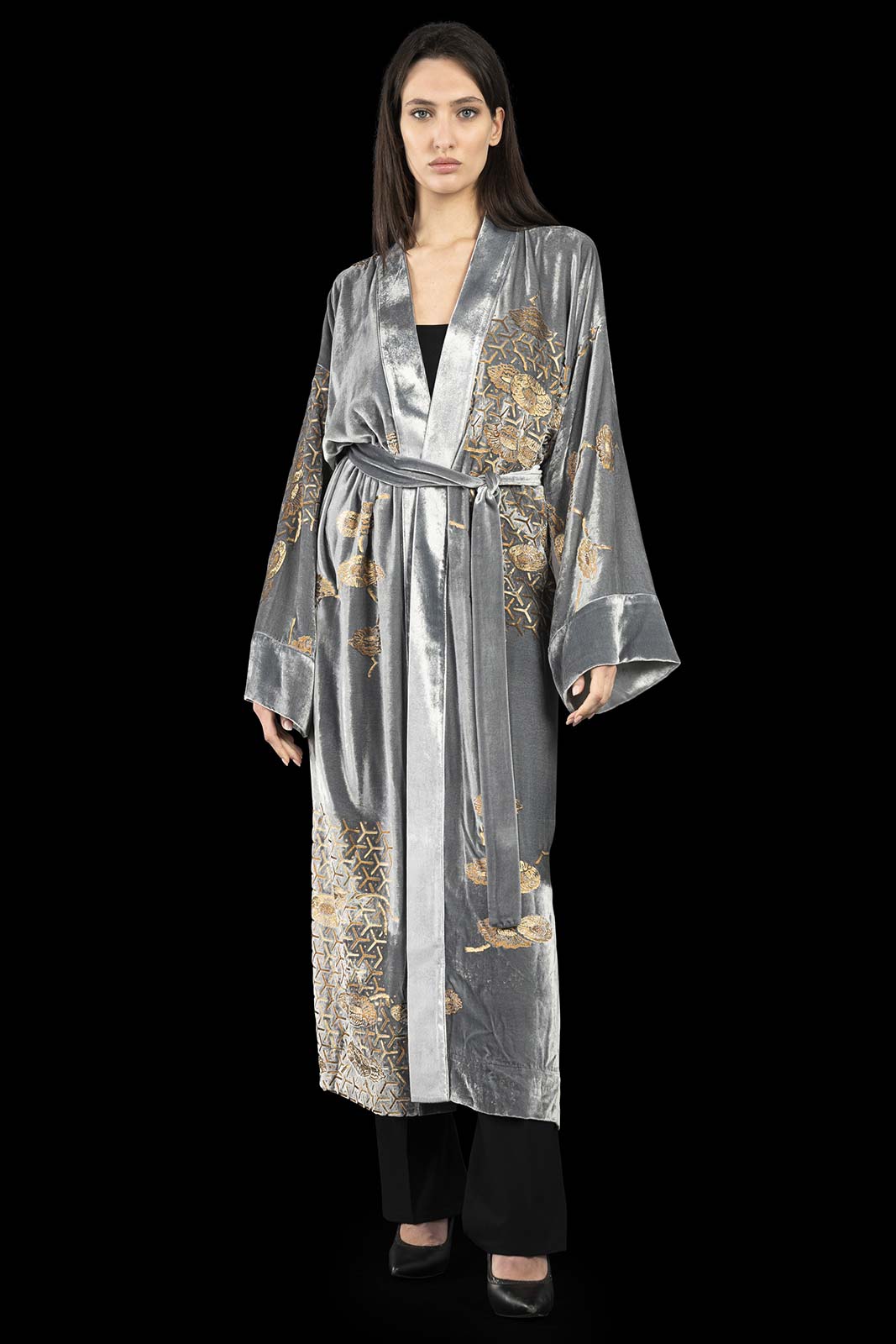 aFortuny printed velvet long evening coat