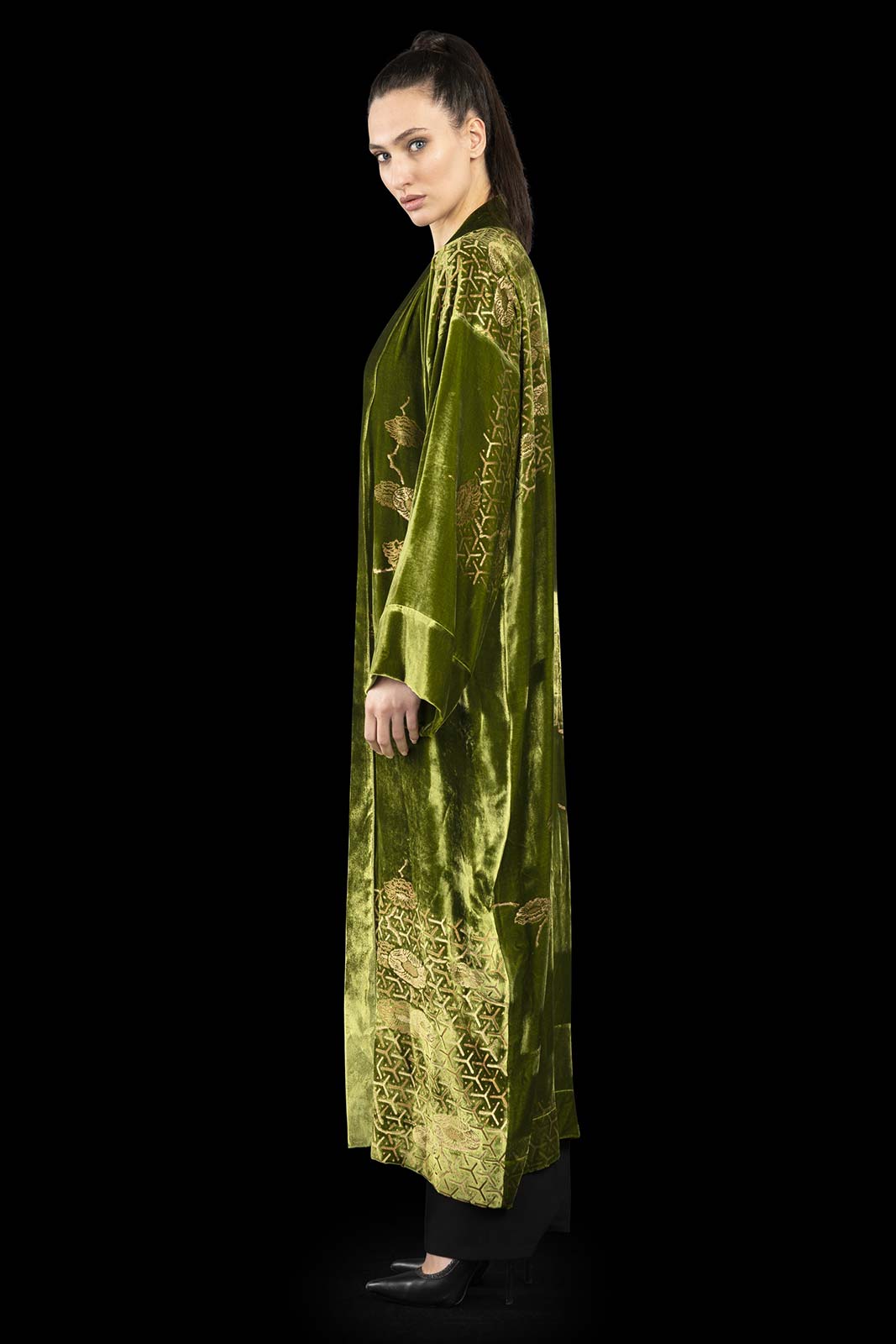 Venetia Studium printed velvet long evening coat