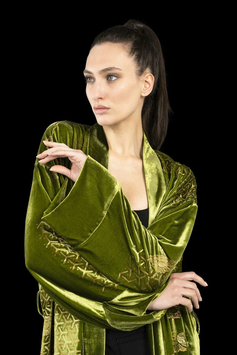 Venetia Studium printed velvet long evening coat