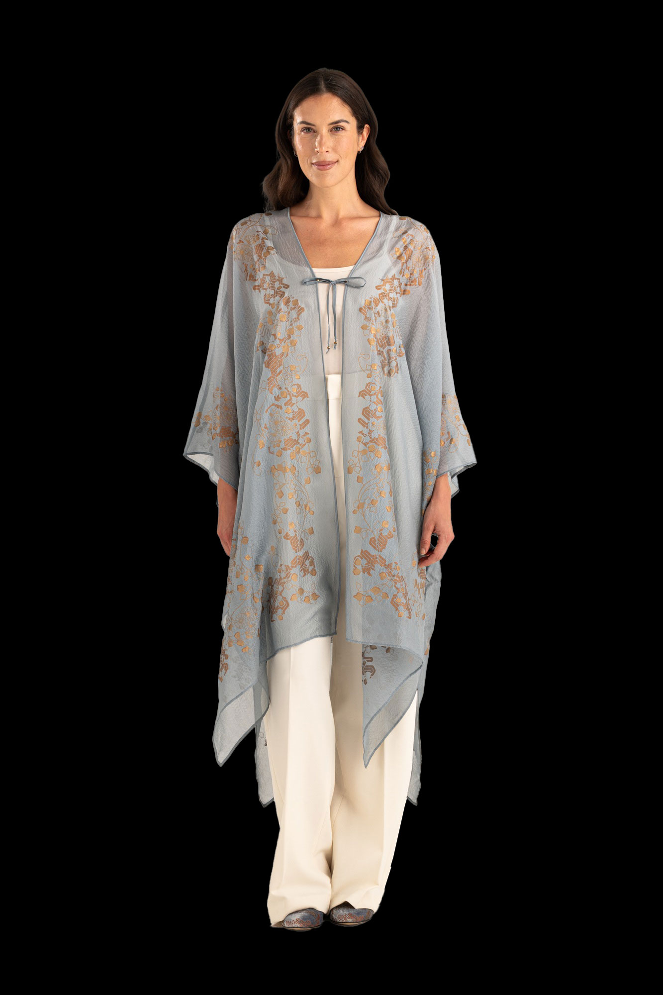 Esther Manteau du Soir en Crêpe Georgette | Ramage Bleu bonbon
