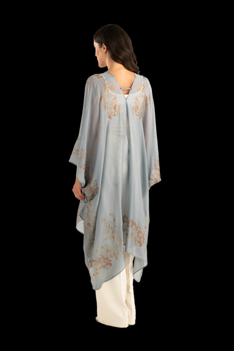 Esther Manteau du Soir en Crêpe Georgette | Ramage Bleu bonbon